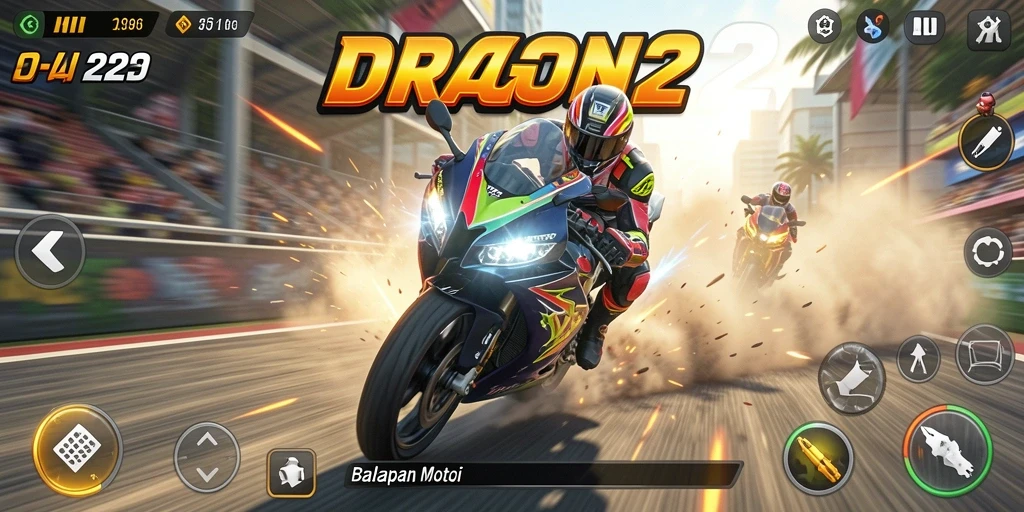 Tampilan gameplay mendebarkan dari DRAGON222 dengan aksi balapan motor.