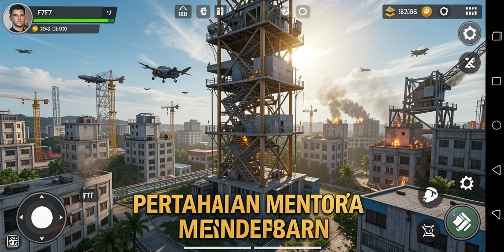 Tampilan gameplay <strong>F7F7</strong> yang menegangkan di saat pertahanan menara.