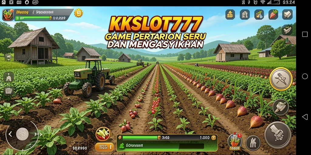 Tampilan gameplay KKSLOT777 dengan aktivitas bertani.
