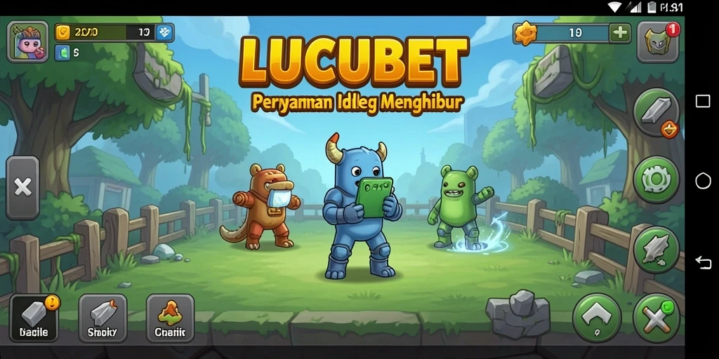 Screenshot gameplay LUCUBET yang menampilkan pengumpulan sumber daya Idle.